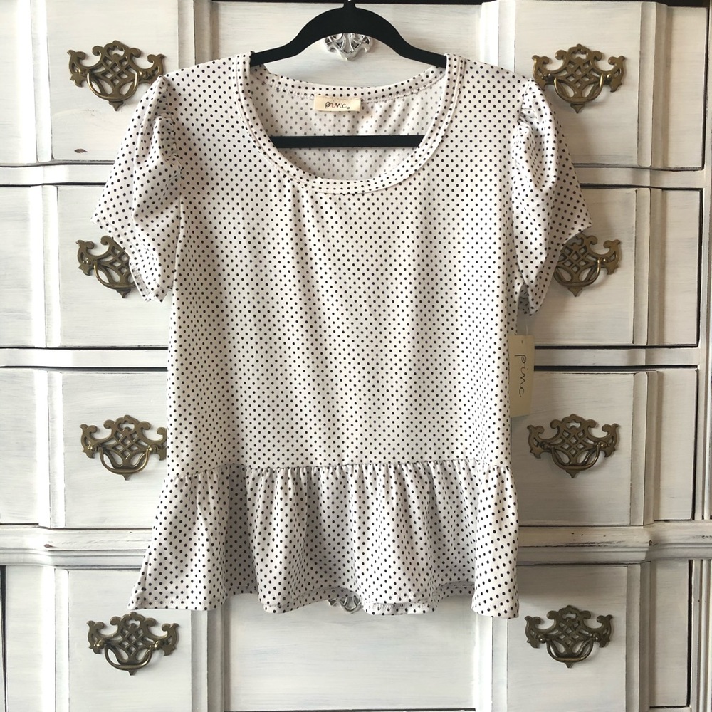 pinc Short Sleeve Black And White Polka Do…